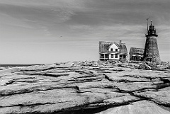 Mount Desert Rock Light on Windswept Rocky Island -BW